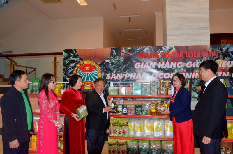 Gian trưng bày sản phẩm của Hội Nông dân trong tỉnh Tuyên Quang - Ảnh: Việt Hòa